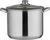 Universele pan in zilver, pot met glazen deksel en draadgrepen, kookpan van roestvrij en onderhoudsvriendelijk roestvrij staal, ingekapselde aluminium bodem 10 liter volume