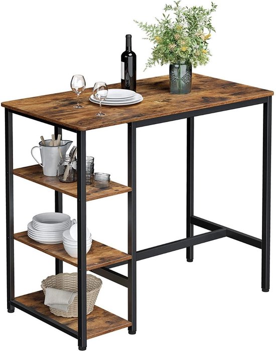 Hoppa! bartafel rechthoekig, bartafel met 3 planken, keukentafel, aanrecht, stevig metalen frame, 110 x 60 x 100 cm (LxBxH), eenvoudige montage, industrieel ontwerp, vintage, donkerbruin