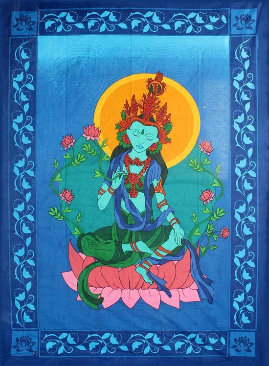 Wandkleed Groene Tara - Indiaas Wandkleed – Katoen - 147 x 208 cm