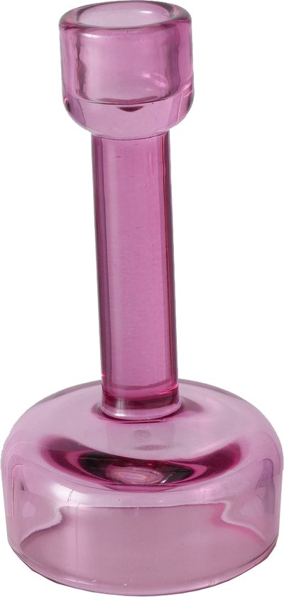 Glazen kandelaar / waxinelichthouder 15cm roze