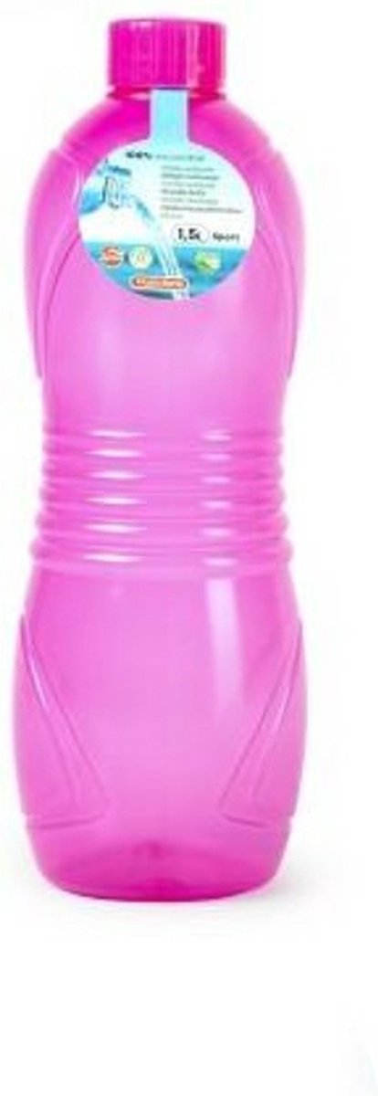 Plasticforte Drinkfles/waterfles/bidon - 1000 ml - transparant/roze - kunststof