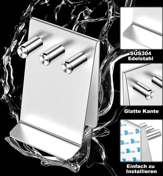 Gsocel Porte Brosse à Dents Mural En Acier Inoxydable – Support Sans Perçage Pour 6 Têtes De Brosse Électrique, Dentifrice & Accessoires Salle De Bain – Design Moderne Argenté