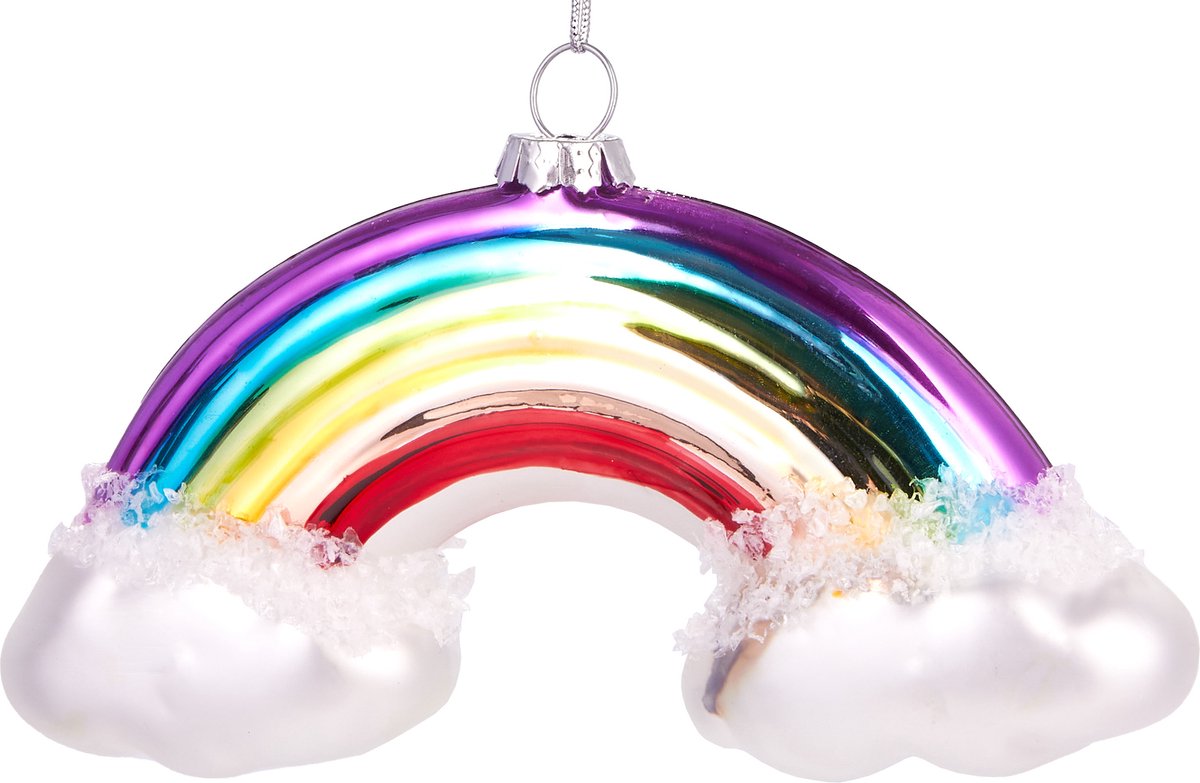 Brubaker Regenboog met Kleurrijke Wolken - Handbeschilderde Kerstballen van Glas - Handgeblazen Kerstboomversieringen Figuren Grappige Decoratieve Hangers Boombal - 12 cm