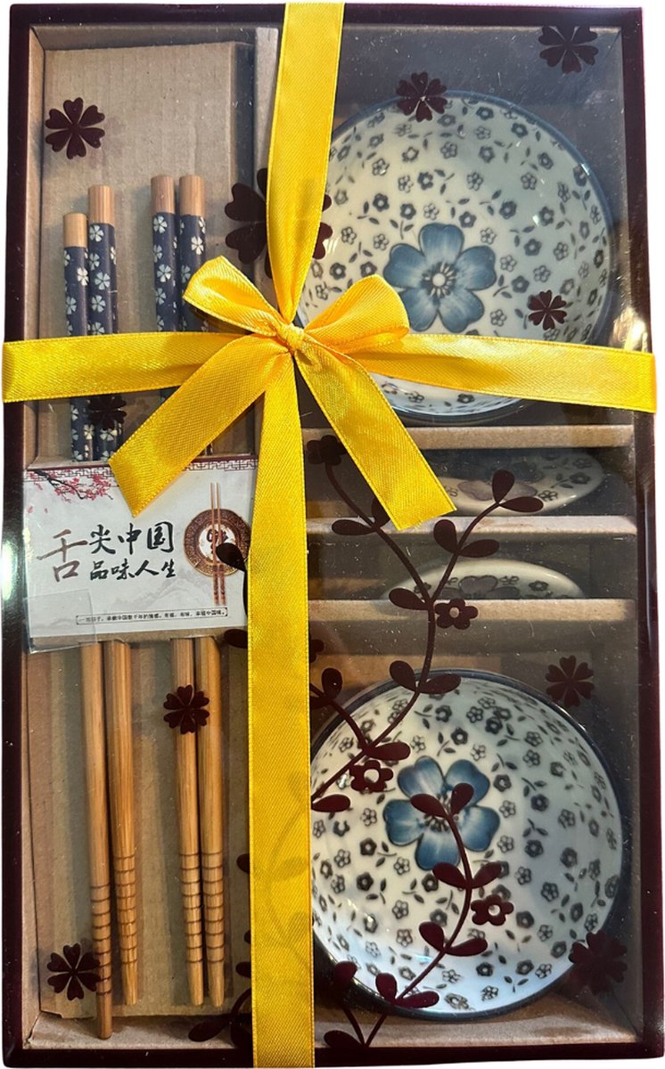 Winkrs | Sushi set van kermamiek - blauw - Japans servies met kommetjes eetstokjes en opleggers voor stokjes - voor 2 personen