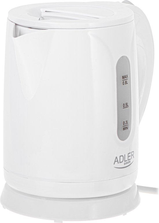 Witte ADLER EUROPE waterkoker AD 1371 met een 360 graden draaibare voet.