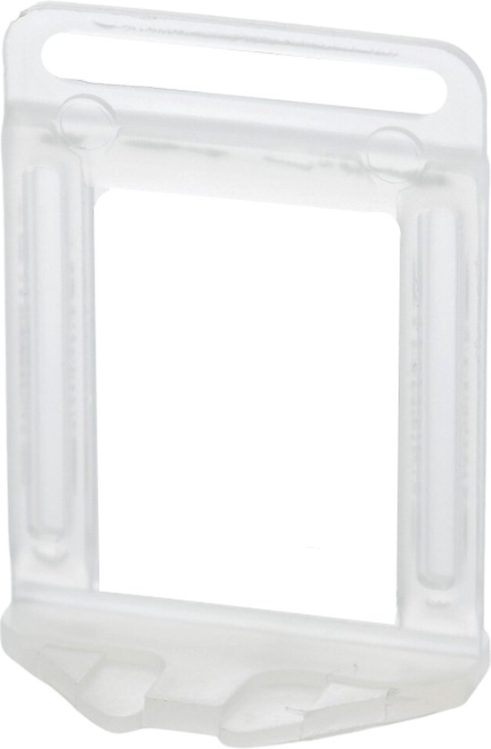 Doorzichtige tegel levelling clip, close-up.