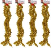 4x Gouden tinsel kerstslingers met sterren 270 cm