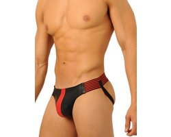 Leren jockstrap zwart/rood maat extra large