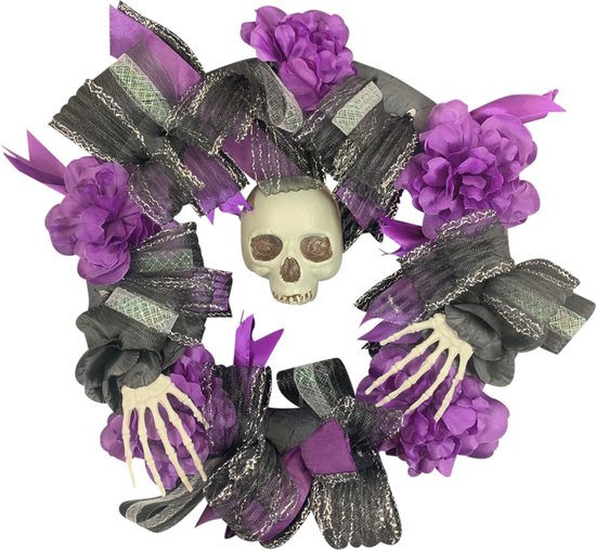 Couronne d'Halloween Fjesta avec squelette - Décoration d'Halloween - 45 cm