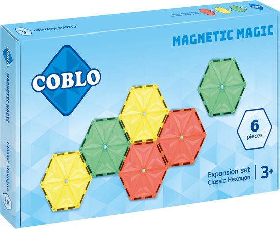 Coblo Uitbreidingsset - 6x Zeshoek - Magnetisch speelgoed - Montessori speelgoed - Magnetische tegels - STEM speelgoed - Cadeau kind - Speelgoed 3 jaar t/m 12 jaar