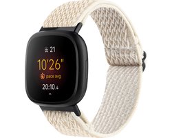 By Qubix - Compatible Fitbit bandje - geschikt voor Fitbit Versa 3/4 & Sense 1/2 Nylon loop bandje - Beige Smartwatchbandje bandje Armband Polsband Strap Band Watchband