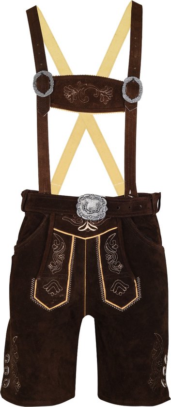 Bel Party Wears / Oktoberfest - Lederhosen - Rundleer - Donker Bruin - Riem en bretels - Maat 62