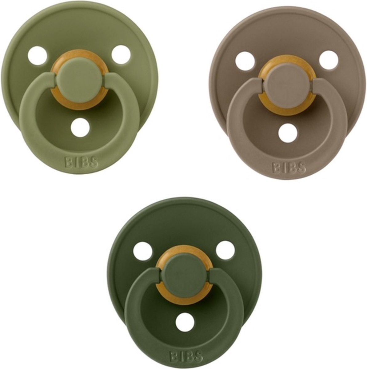 Goedkoopste Bibs fopspeen 0-6 maand set 3 stuks Hunter Green,Dark Oak en Olive maat 1