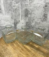 Vaas - Glas - H 11 cm ø 9 cm - Set van 3 - Transparant - Whisky - Vierkant