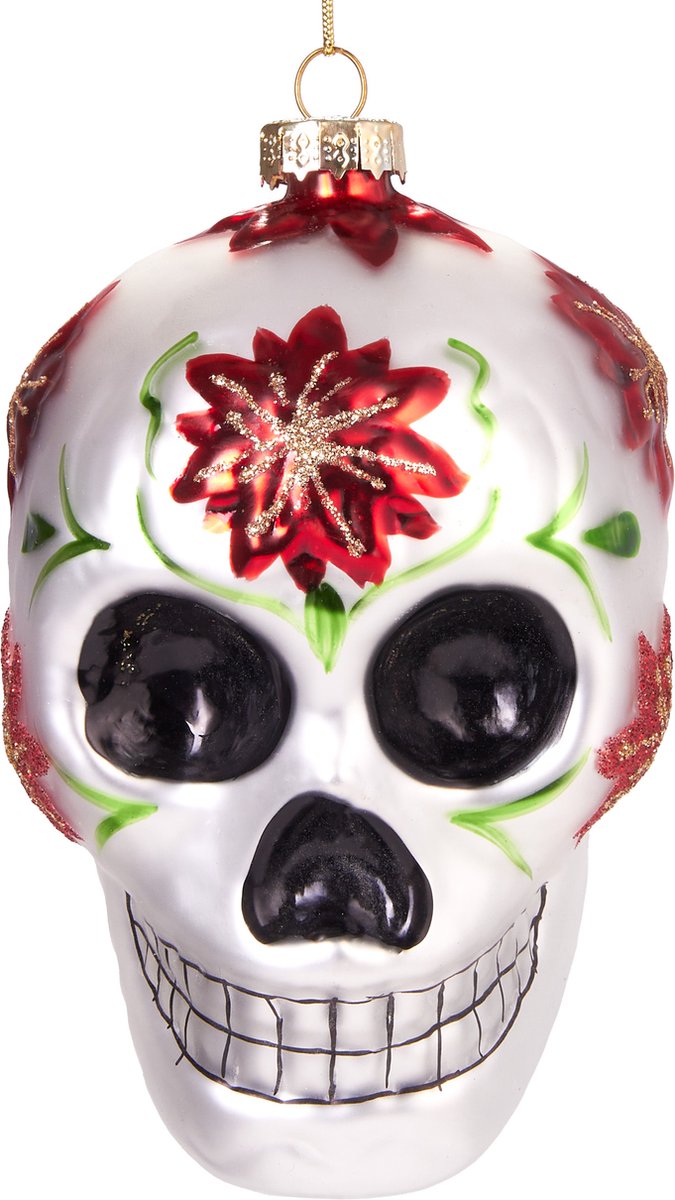 BRUBAKER Skull Mexico Dag van de doden - met De Hand Beschilderde Kerstballen van Glas - Mondgeblazen Kerstboomversieringen, Grappige Figuren, Decoratieve Hangers, Boomballen - 11 cm - Día de Muertos