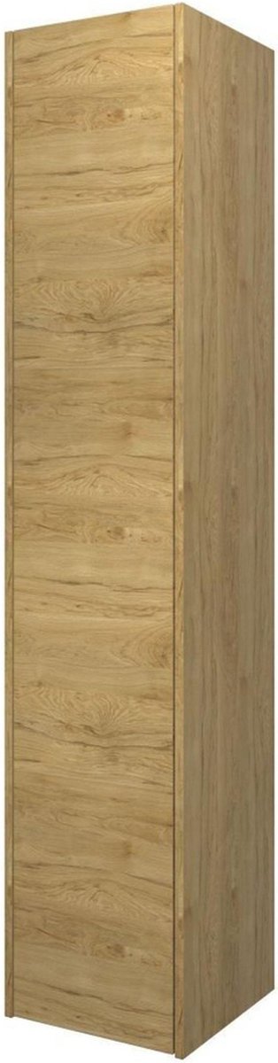 Proline hoge kast met 1 push-to-open deur en 4 glazen planchetten 35 x 35 x 169 cm, ideal oak