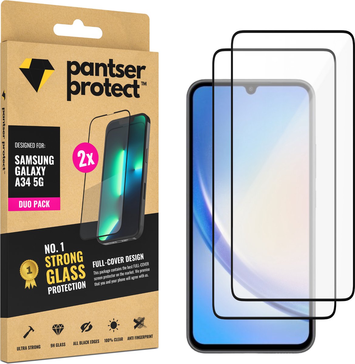 DUO-PACK - 2x Pantser Protect™ Glass Screenprotector Geschikt voor Samsung Galaxy A34 5G - Case Friendly - Premium Pantserglas - Glazen Screen Protector