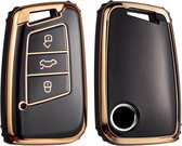 Zachte TPU Sleutelcover - Zwart & Goud - Sleutelhoesje Geschikt voor Volkswagen Passat / Arteon / Skoda Kodiaq / Superb / Seat - Sleutel Hoesje Cover - Auto Accessoires