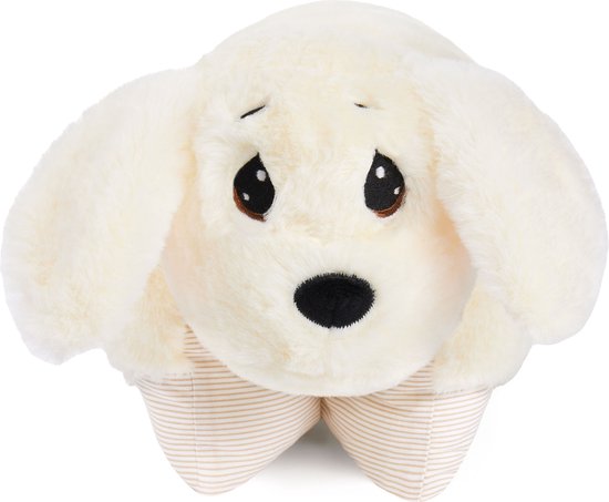 BRUBAKER Knuffelkussen Hond - 2 in 1 Pluche Knuffel en Knuffelkussen - 40 x 30 cm Knuffelkussen Hond - Opvouwbaar Pluche Kinderkussen met Klittenbandsluiting - Kussen Hond Knuffeldier - Wit van BRUBAKER — afbeelding 3