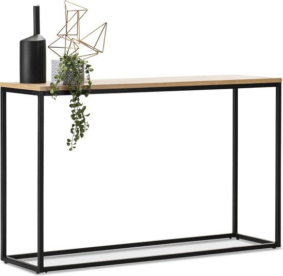 Table console Kittilä 80x100x30 cm noir mat et couleur chêne
