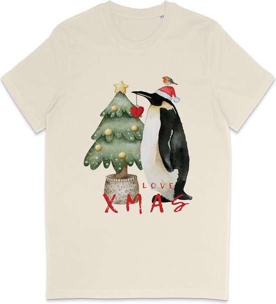 Grappig t Shirt Heren Dames - Kerst Pinguin - Wit Vintage - Maat S