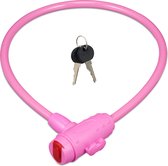Relaxdays kinderfietsslot - dun kabelslot - lichtgewicht fietsslot met sleutels - kinderen - roze