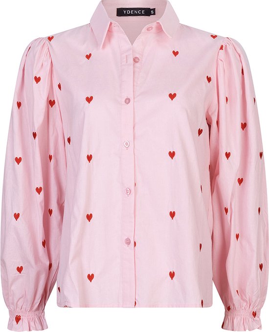 Ydence - Blouse Cindy Hearts - Soft Pink / Red - maat XS | bol