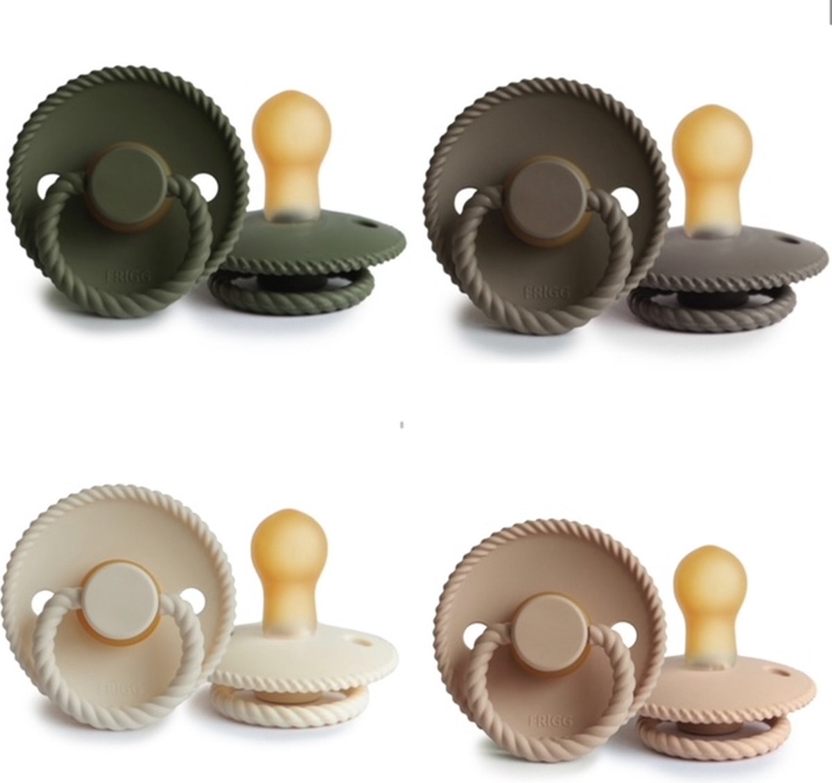 Goedkoopste FRIGG ROPE Fopspeen set 4 stuks Olive,Portobello,Cream en Croissant 0-6 maand