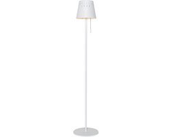 Foto: Qazqa ferre design dimbare led draadloze oplaadbare vloerlamp usb staande lamp met dimmer met solar zonne energie 1 lichts h 94 cm wit buitenverlichting