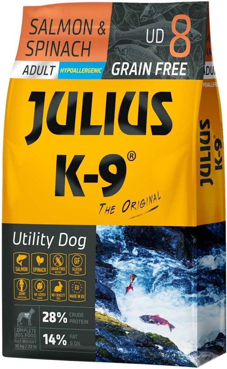 Julius K9 Julius K9 - Graanvrij en hypoallergeen hondenvoer op zalm & aardappel basis - Voor volwassen honden van kleine rassen - 10kg