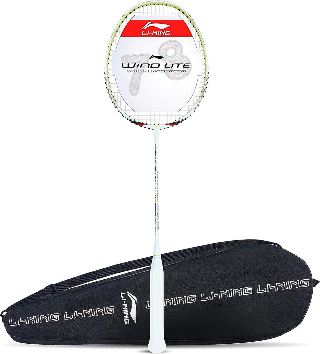 Li-Ning Wind Lite 700 Carbon Fiber Strung Badminton Racket met volledige dekking (wit/rood)