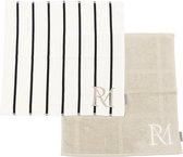 Riviera Maison Torchon, Textile de cuisine rayures, losanges - RM Stripes, Torchon 2 pièces - beige