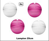 4x Lampion Pink en wit 25cm - festival thema feest verjaardag party papier BBQ strand licht fun