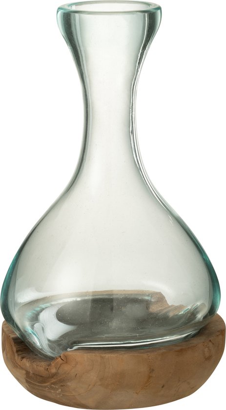 J-Line vase Bouteille Gamal - bois/verre - naturel/transparent - small - 29 cm de hauteur