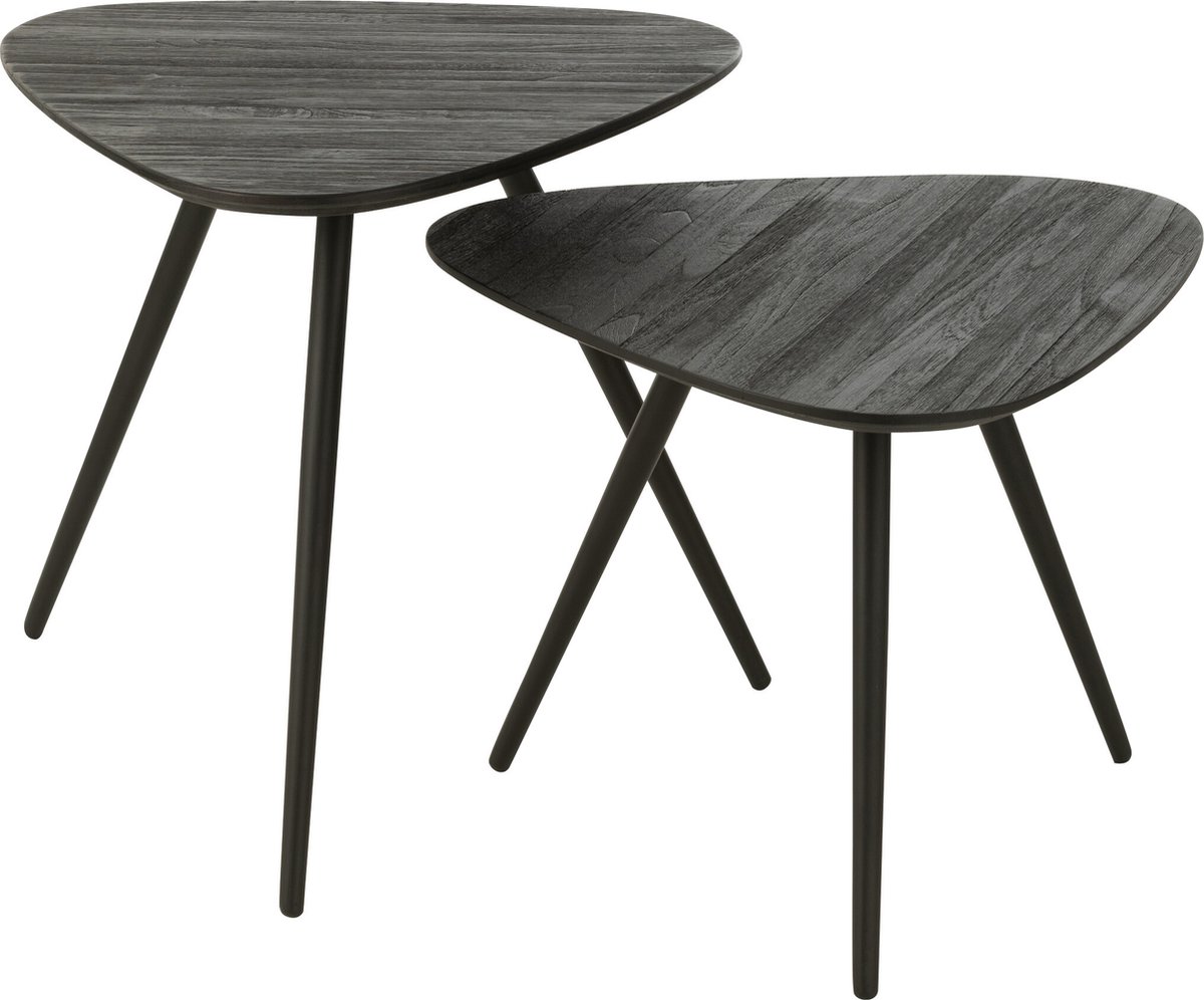 J-Line tafel Driehoek - hout - zwart - set van 2