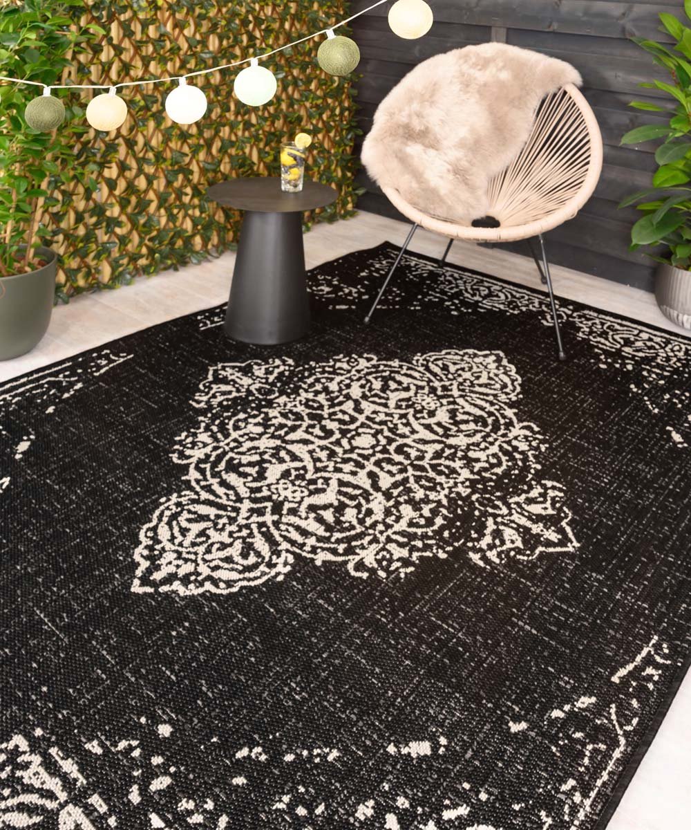 Vintage buitenkleed - Coastal Bay zwart/wit 120x170 cm