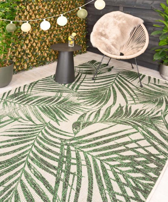 Buitenkleed palmbladeren - Coastal Cove wit/groen 140x200 cm