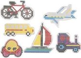 Plaque de base, voiture, avion, bateau, tracteur, bus et vélo, dim. 9x9,5+11x16 cm, 6 pièces/ 1 boîte