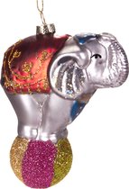 BRUBAKER Cirque Éléphant sur Boule Coloré - Boule de Glas Peinte à la Main - Décorations d'Arbre de Noël Soufflées à la Main Figurines Pendentifs - 11 cm