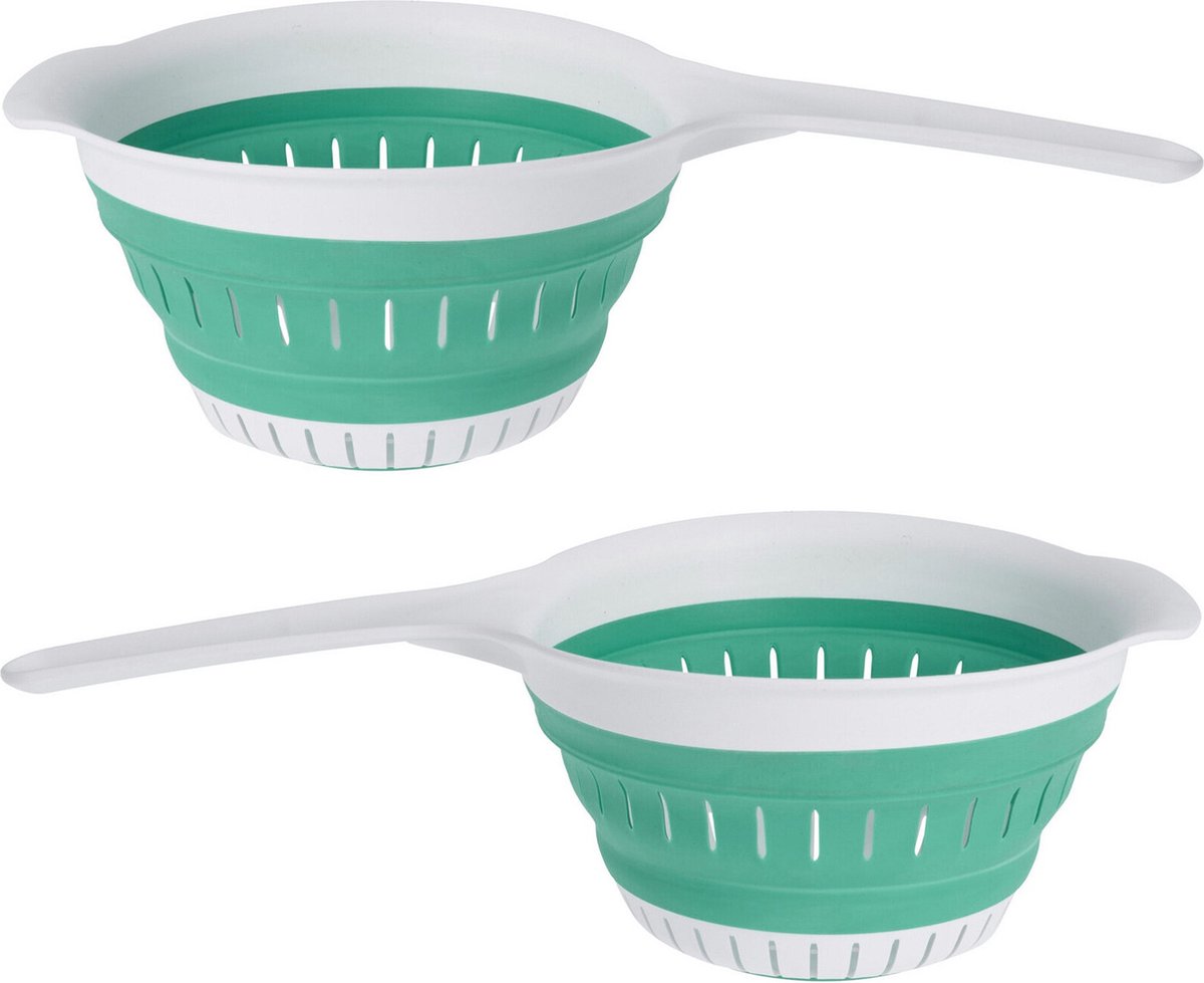 Excellent Houseware opvouwbaar vergiet - 2x - wit/mintgroen - tpe - 37 x 19 cm
