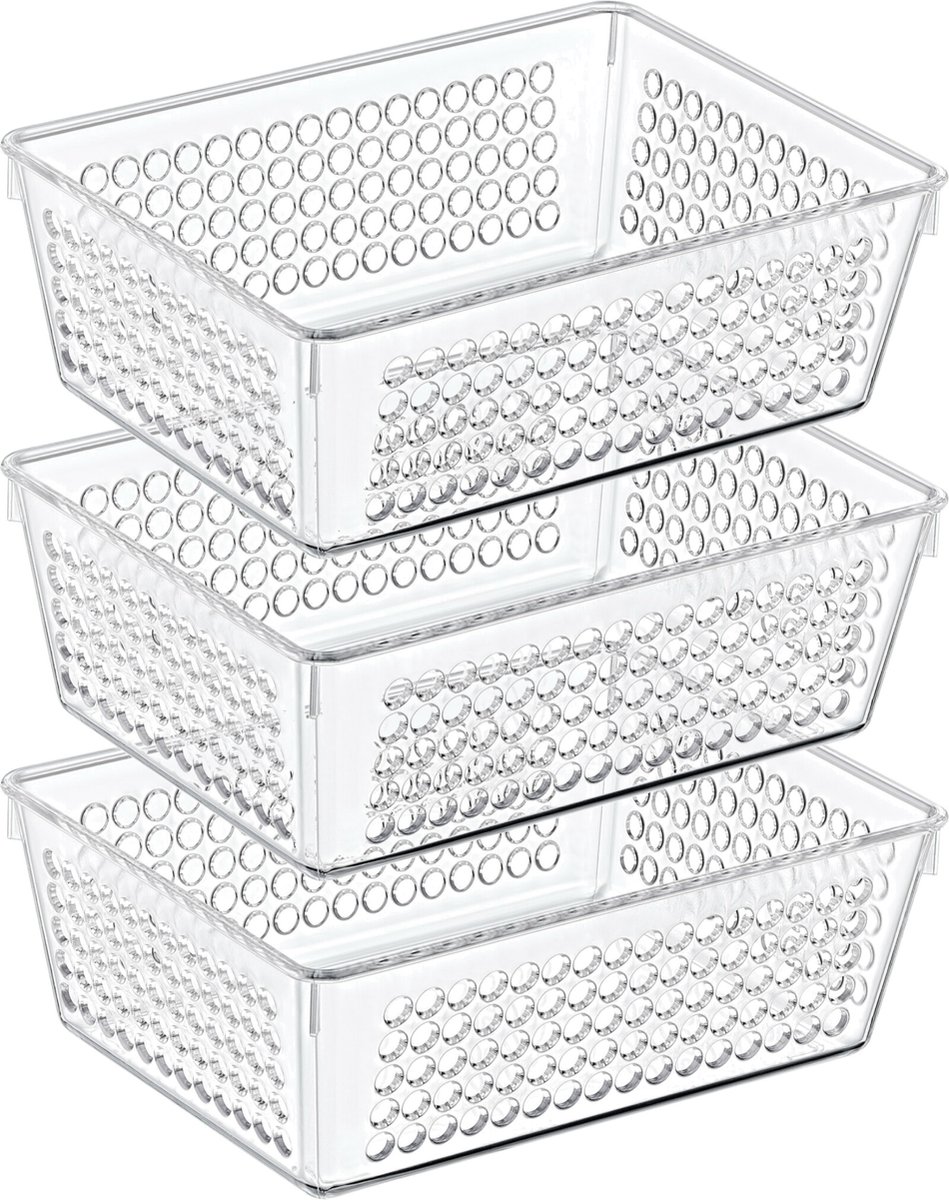 Storage Solutions Organizer/opbergmandje - 3x - kunststof - transparant - 1.2L - 18 x 13 x 6 cm