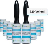 ®CleanWave Kleefroller 720 zeer klevende vellen – kledingroller met 2 handgrepen - 8 rollen - Pluizenroller - Pluizenverwijderaar