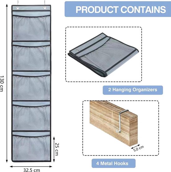 Organisateur de rangement au-dessus de la porte, 2 paquets, pour placard  avec 5