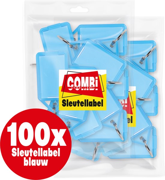 Foto: Combi label openklapbare sleutellabels blauw met inlay sleutelhanger naamlabel openklapbaar 100 stuks