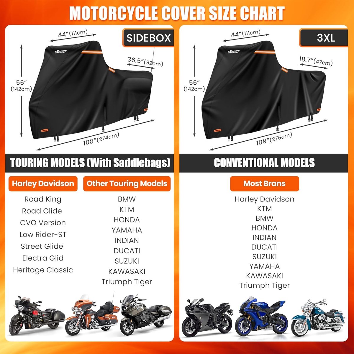 SRIMMIT Motorcycle Cover 420D Heavy Duty for Touring Models,Waterproof Outdoor Rain UV Dustproof (2XL