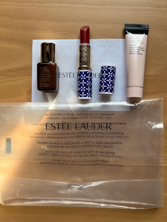 Estee lauder 3st set Watery Glow Primer 15 ml + lipstick Fire sky + Night serum 7 ml