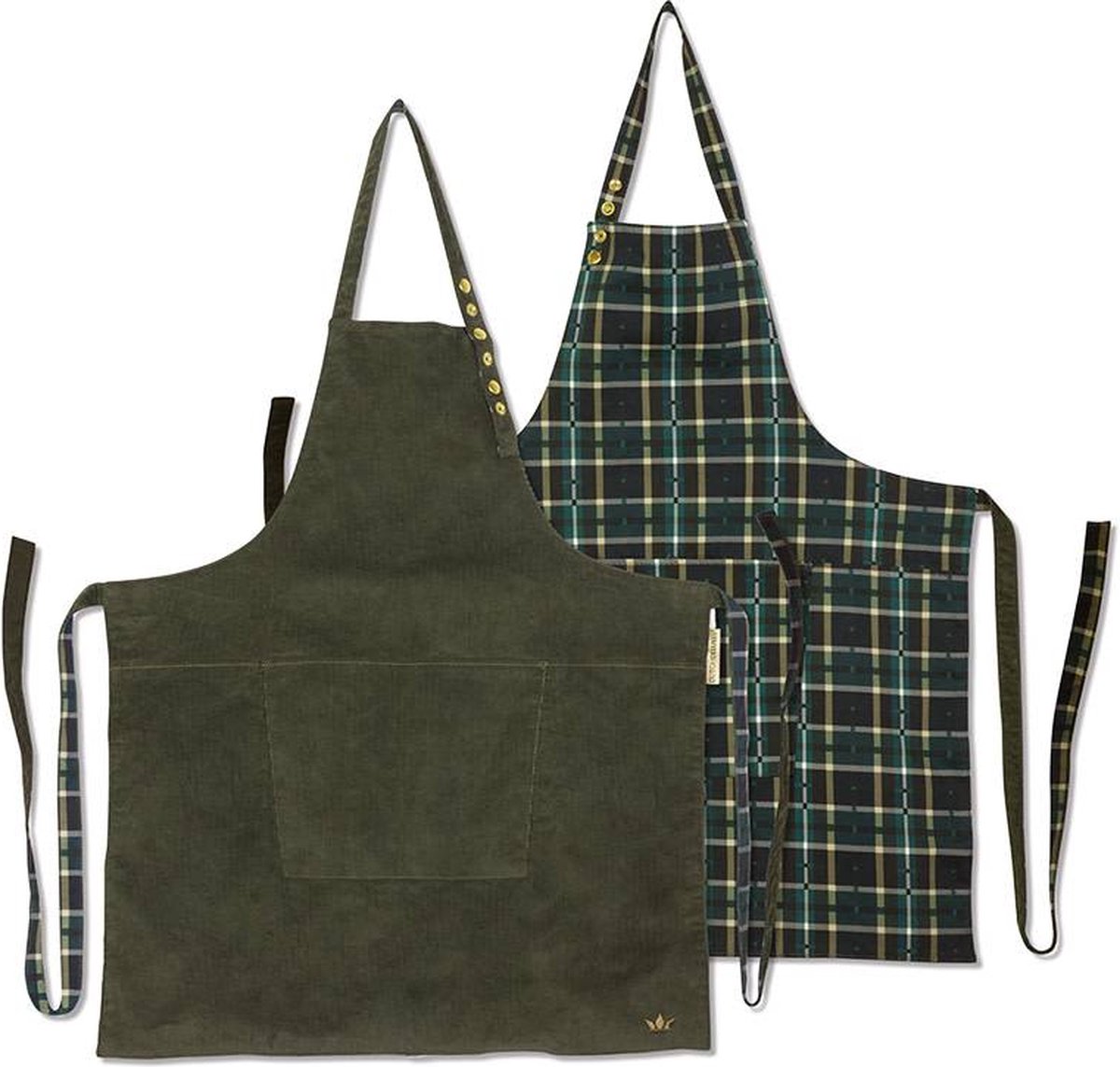 Omkeerbare schort Khaki vs Checkered Green