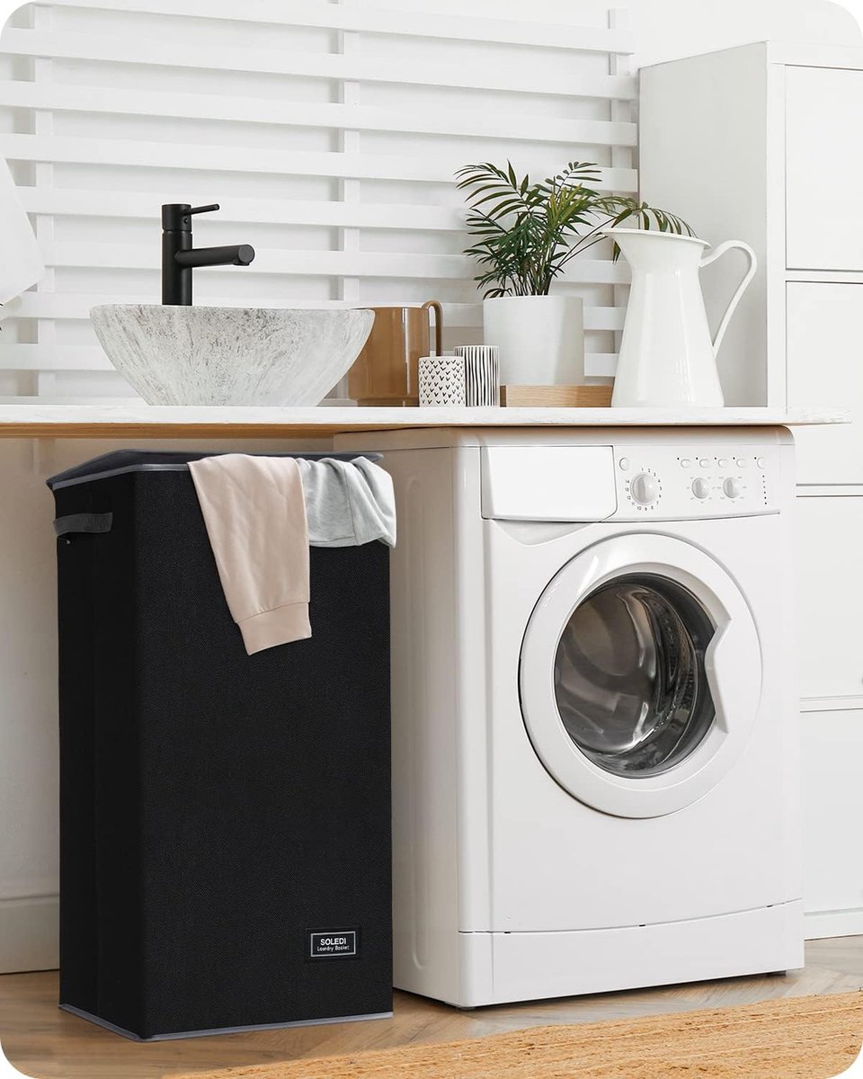 Goedkoopste Wasmand Zwart met deksel en afneembare tas - 100L grote en hoge wasmand inklapbaar met handvat voor kleding en speelgoed opslag - vuile kledingmand voor slaapkamer, badkamer, slaapzaal
