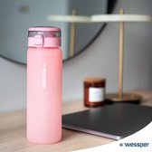 drinkfles van glas, glazen fles met schroefdop, BPA-vrije waterfles met filter, sportfles glas 680 ml, filterfles outdoor roze