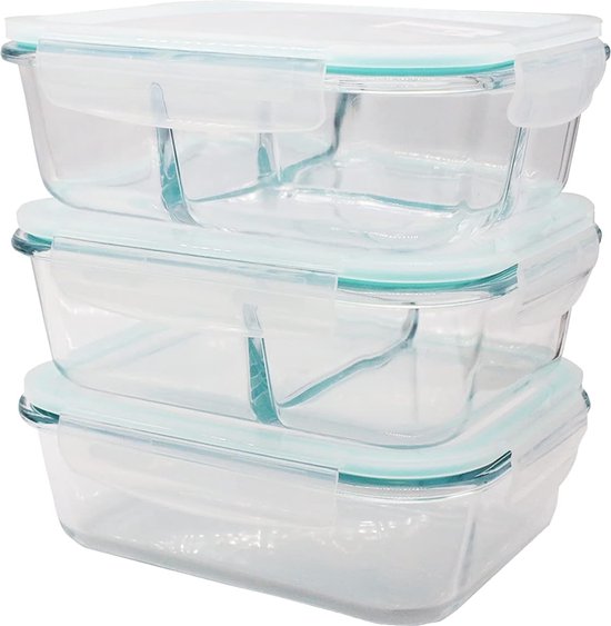 Lacers Purpleline-G0006 Voorraaddozen, roestvrij staal met glazen deksel, 6- delig, 800 ml, 1250 ml, 1800 ml